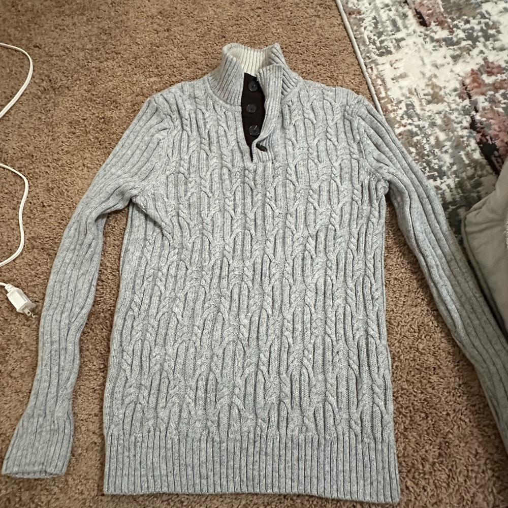 Tasso Elba Light Gray Cable Knit Men's Cardigan